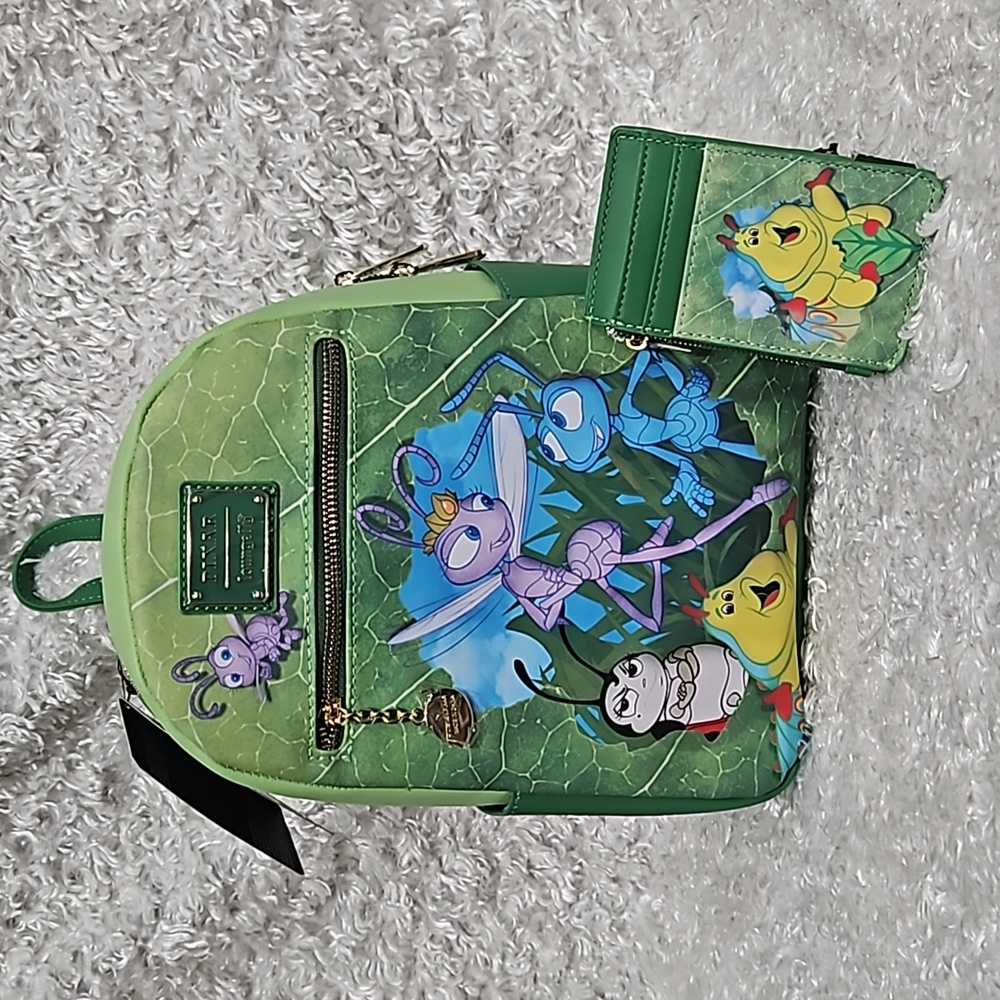 Loungefly Bug's Life mini backpack and cardholder coin wallet set